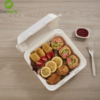 Kotak Makan Siang Wadah Makanan Clamshell dari Pulp Bagasse Tebu yang Dapat Terurai Secara Hayati dan Dapat Dikomposkan, Tahan Air dan Minyak, Aman untuk Microwave, untuk Sushi dan Mie