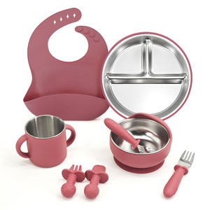 Juego de alimentación de silicona de 8 piezas en 1, sin BPA, de acero inoxidable, incluye plato con ventosa, tazón para bebé, tenedor y cuchara. - Product Image 3