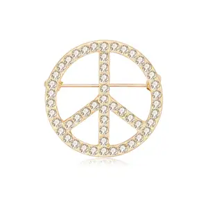 Clear Crystal Peace Symbol Sign Brooch Pin