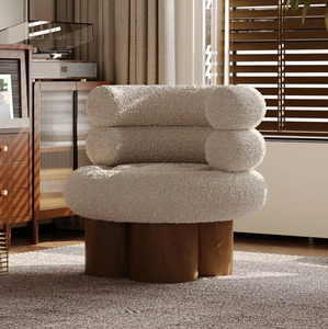 Fauteuil individuel moderne de style crème, capitonné, en laine d'agneau, pour salon et balcon, fauteuil de détente type 'Marshmallow' ou 'Rouleau de gâteau' - Product Image 3