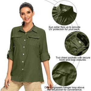 Camisa de Pesca Personalizada para <span class=keywords><strong>Mujer</strong></span>, Talla Grande, Impermeable, 100% Poliéster, UPF 50+, Transpirable, Resistente al Viento, Secado Rápido, para Actividades al Aire Libre y Safari - Product Image 2