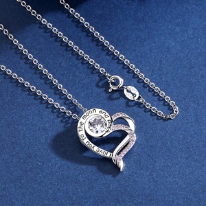925 En Argent Sterling personnalisé <span class=keywords><strong>je</strong></span> t'aime <span class=keywords><strong>u</strong></span> à la lune et retour collier coeur - Product Image 2