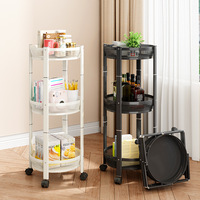 Chariot de rangement pliable à 3 niveaux, rond, en métal, avec roulettes, pour salle de bain, chambre, salon, organisateur portable