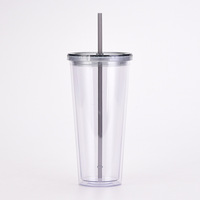 Gobelets en plastique réutilisables sans BPA de 24oz 32oz avec couvercle transparent et paille