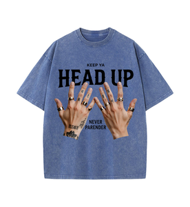 T-shirt Oversize Délavé Rétro Streetwear avec Imprimé 'Keep Ya Head up Never Parender' pour Homme, Style Hip Hop Décontracté Y2K, Stock USA, Vente en Gros - Product Image 4