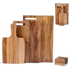 Juego de tablas de cortar rectangulares de madera de acacia con asa para cortar y servir en la cocina - Product Image 1