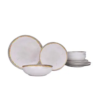 Set di stoviglie in melamina bianca all'ingrosso di forma rotonda laterale lucida di lusso per la <span class=keywords><strong>cena</strong></span> - Product Image 1