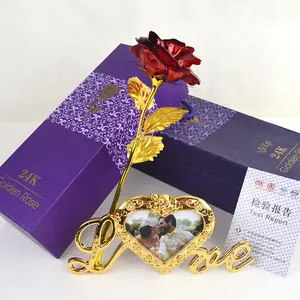 뜨거운 판매 보존 장미 24k 금박 꽃 사진 프레임 발렌타인 데이 선물 여자 친구