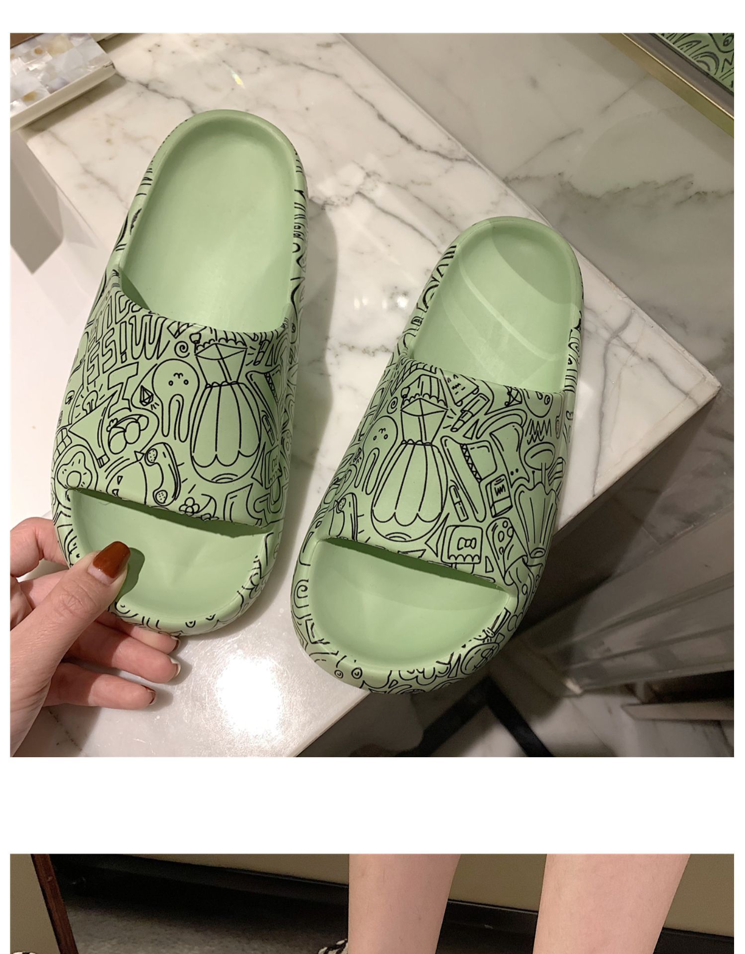 Thick Bottom Graffiti Korean EVA Slides Slippers Fashion Women Summer Home Slippers
