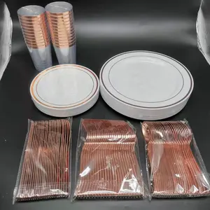 Top Seller 32 Person Certificated Catering Tableware Surprise Party Plastic Dinnerware Set Premium Luxury Tableware Set