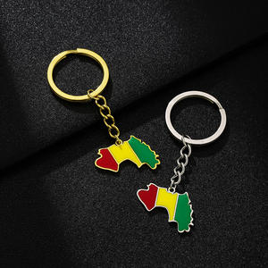 Llavero con Dije de la Bandera de Guinea en Acero Inoxidable Esmaltado, Chapado en Oro de 18K, Colgante con Mapa de la República de Guinea - Product Image 3