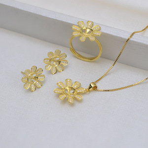 S925 <b>Silver</b> Sunflower Pendant Female <b>Headband</b> Earnail Ring Set Clavicle Chain Pearl Empty Stand DIY Accessories Fine Jewelry Set - Product Image 1