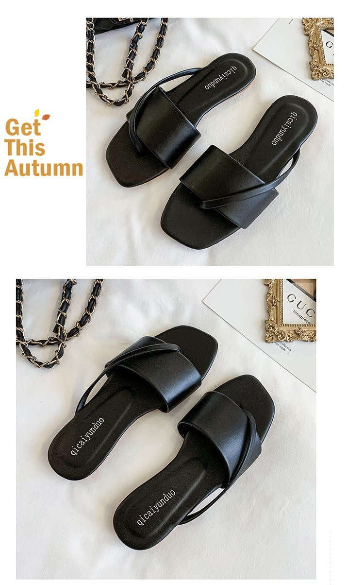 2021 Outdoor Flat Slides Slippers Non-slip Pu Flip Flops Slipper Women Summer Beach Casual Shoes
