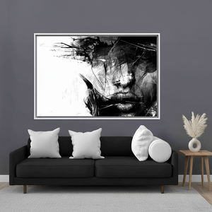 Abstract Woman Canvas Print: Minimalist <b>Black</b> and White Wall Art,WHITE <b>FRAMED</b> CANVAS - Product Image 3