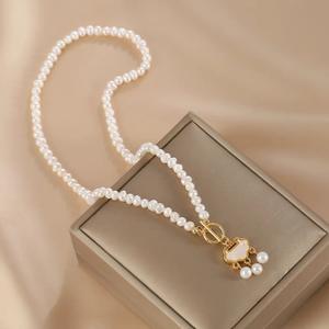 Collar de Perlas Naturales de Agua Dulce para Mujer con Cierre OT, Cadena de Clavícula con Cuentas Enhebradas, Estilo Retro y Lindo, Regalo para Novias - Product Image 1