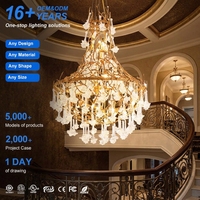 Lustre personnalisé pour villa, loft, escalier, salon de luxe, hall d'hôtel, salle de banquet, en cuivre et verre long