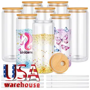 Usa Magazijn 16Oz 20Oz 25Oz Voorgeboorde Dubbele Muur Sublimatie Blanks Sneeuwbol Glazen Bier Kan Tuimelaar Met Bamboe Deksels