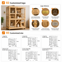 Grande villa en bois pour chat, enclos intérieur avec portes transparentes, échelle, griffoir et roulettes