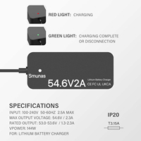 Chargeur de batterie au lithium 54,6V2A pour 48V, certifié UL, pour Xiaomi, Segway, Ninebot et autres trottinettes électriques et vélos électriques