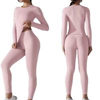 Blanc Classique Automne Tendance Produits Nouveautés Femmes Vêtements Nylon À Manches Longues T-shirt et Legging Deux 2 Pièces Ensemble