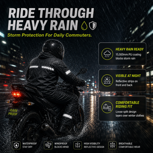 SINOLL Setelan Jas Hujan Motor Hitam 2-Potong, Jas Hujan Terpisah Anti Air, Tahan Badai, Dilengkapi Reflektor - Product Image 6