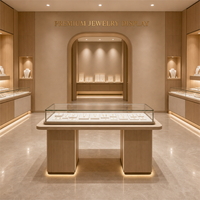 Vitrine d'îlot en verre minimaliste personnalisée en bois avec éclairage LED, présentoir de luxe pour bijouterie