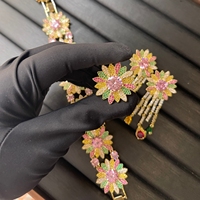 TIANSHE Parure de bijoux de luxe 3 pièces pour femme, motif tournesol en zircon coloré, boucles d'oreilles, bracelet et bague, pour accessoires de banquet