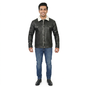 Veste à capuche en cuir vintage à col montant pour homme - Fabrication directe - Product Image 1