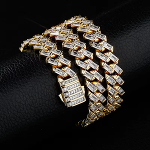 European & American INS Hot 12mm Square Zircon <b>Copper</b> Spring Buckle Cuban Necklace Men's Women's Hip-Hop <b>Chains</b> Bracelet Jewelry - Product Image 1
