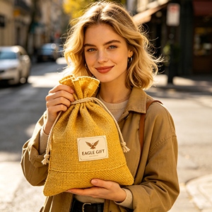 Sacs à cordon personnalisés avec logo promotionnel, sacs légers en toile de jute pour cadeaux et publicité, sac à cordon en jute - Product Image 2
