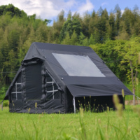 Tentes gonflables pour le camping, tente gonflable avec fenêtre de toit et cheminée, tente de glamping familiale pour 4-6 personnes avec pompe, tente pneumatique
