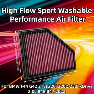 Nouveau filtre à air sport haute performance lavable OE 17801WAA01 pour BMW F44 G42 218i 220i <span class=keywords><strong>220D</strong></span> 230i <span class=keywords><strong>XDrive</strong></span> 2.0L B48 B47 2022- - Product Image 1