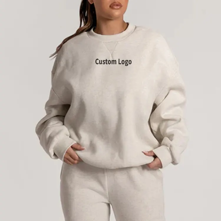 Custom Print/Embroidered Women's Streetwear 100% Cotton Loose Jumper Crewneck Sweatshirts Oversized Women Essentials Hoodie