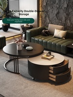 Table basse en dalle de pierre pour salon, design moderne et minimaliste, haut de gamme, noire, avec roulettes pivotantes, mobilier de maison