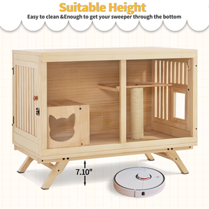 Casa para Gatos de Madera Natural Ecológica y Saludable con Poste Rascador y Puerta de <span class=keywords><strong>Escape</strong></span> para Gatos de Interior, Muebles Modernos para Mascotas - Product Image 3