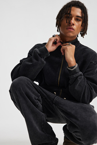 Sudadera con Capucha de Felpa Francesa de Algodón de Alta Calidad, 430 g/m², con Cierre YKK Personalizado, Lavada, con Estampado DTG y Bordado, Cuello Alto - Product Image 2