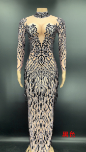 नोवेशन वेस्टिडोस लेब्रिटेस एस्पाइड क्रिस्टल कपड़े महिलाओं 2021 बेडेड फीता 3 डी पुष्प अनुक्रमित लंबे आस्तीन प्रोम कपड़े - Product Image 3