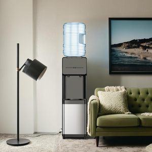 Distributeur d'eau Euhomy à chargement par le haut, pour bouteilles de 3 ou 5 gallons, eau chaude et froide, sur pied, argent/noir, plastique et acier inoxydable - Product Image 2