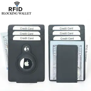 Hot Selling Apple Tracker Leather RFID Anti-lost Slim GPS Card Wallet Money Clip With Phone Air Tag