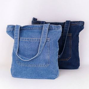 Bolso Tote de Mezclilla Azul Vintage con Bolsillo Frontal para Estudiantes, Compras Diarias, Trabajo, Regalo - Product Image 6