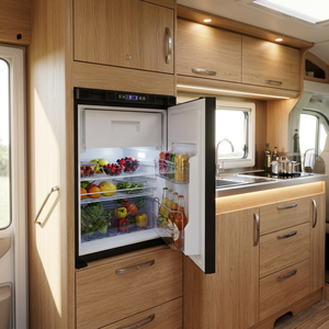 Réfrigérateur vertical 72L pour camping-car avec compresseur DC 12V 24V à économie d'énergie et double contrôle de température - Product Image 1