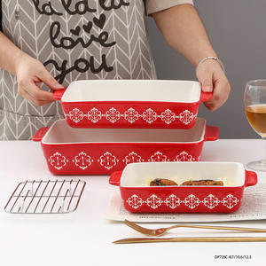 Ensemble de plats à pâtisserie en céramique transfrontalier, rouge et bleu, carrés, résistants au four et au micro-ondes, avec double poignée, style européen DP735C - Product Image 1