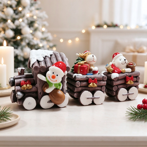 Niedliche Mini-Weihnachtsfiguren: Schneemann, Rentier, Kleiner Weißer Bär, Geschenke, Kleine Zug-Ornamente, Geeignet für Geschenkdekoration - Product Image 1