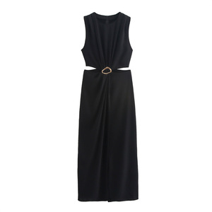 <span class=keywords><strong>Robe</strong></span> midi <span class=keywords><strong>chic</strong></span> à découpes à la taille 2026 sans manches avec boucle métallique et plis sur le devant, <span class=keywords><strong>robe</strong></span> de soirée décontractée - Product Image 2