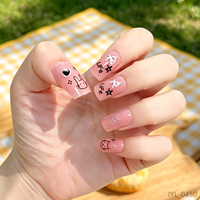 24 autocollants carrés roses pour ongles, motifs graffiti, mignons dessins animés, faux ongles à presser en ABS pour doigts, faciles à poser