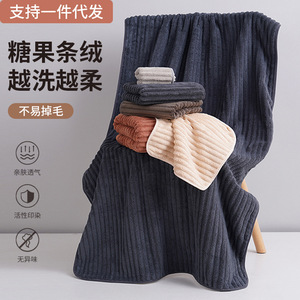Ensemble de serviettes en velours côtelé à séchage rapide et absorbantes, gris, rouge brique, café, gris foncé, jaune laiteux, serviettes de bain et de visage rectangulaires pour la maison et les hommes - Product Image 4
