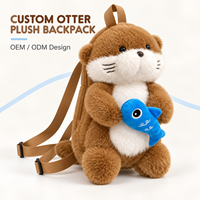 Sac à dos en peluche personnalisé en forme de loutre avec poche zippée, motif poisson bleu, bretelles réglables, OEM ODM, pour boutiques de cadeaux, fournisseur en gros