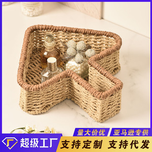 Handmade Woven Paper Rope Storage <b>Basket</b> Rectangle Desktop Organizer Living Room Snack <b>Tray</b> Household Storage - Product Image 5