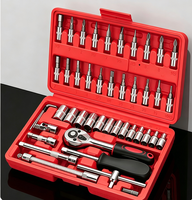 Lot de 46 outils à cliquet en acier au carbone avec douilles de 1/4 pouce et tournevis, avec mallette rigide, pour réparation automobile, domestique et bricolage