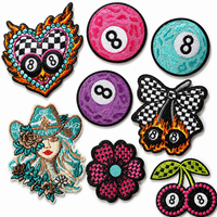 Patch brodé en tissu style rétro américain Gretel Billiard, motif poker, style cowboy, fleur, pour vêtements, patch décoratif